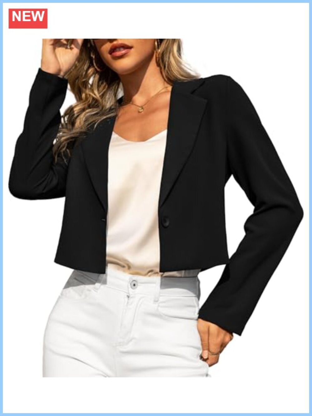 Cropped Blazer for Women Single Button Notched Lapel Lightweight Polyester